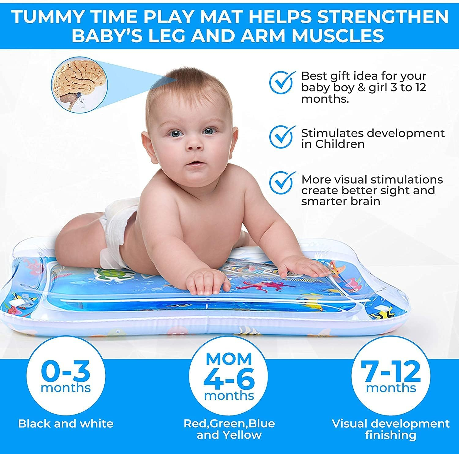 Water Play Mat, Baby Toys and Toddler Entertainment Activity Game Center, Used for the Growth of the Brain of Boys and Girls, Suitable for 3-12 Months of Bpa-Free Baby Toys image number 4