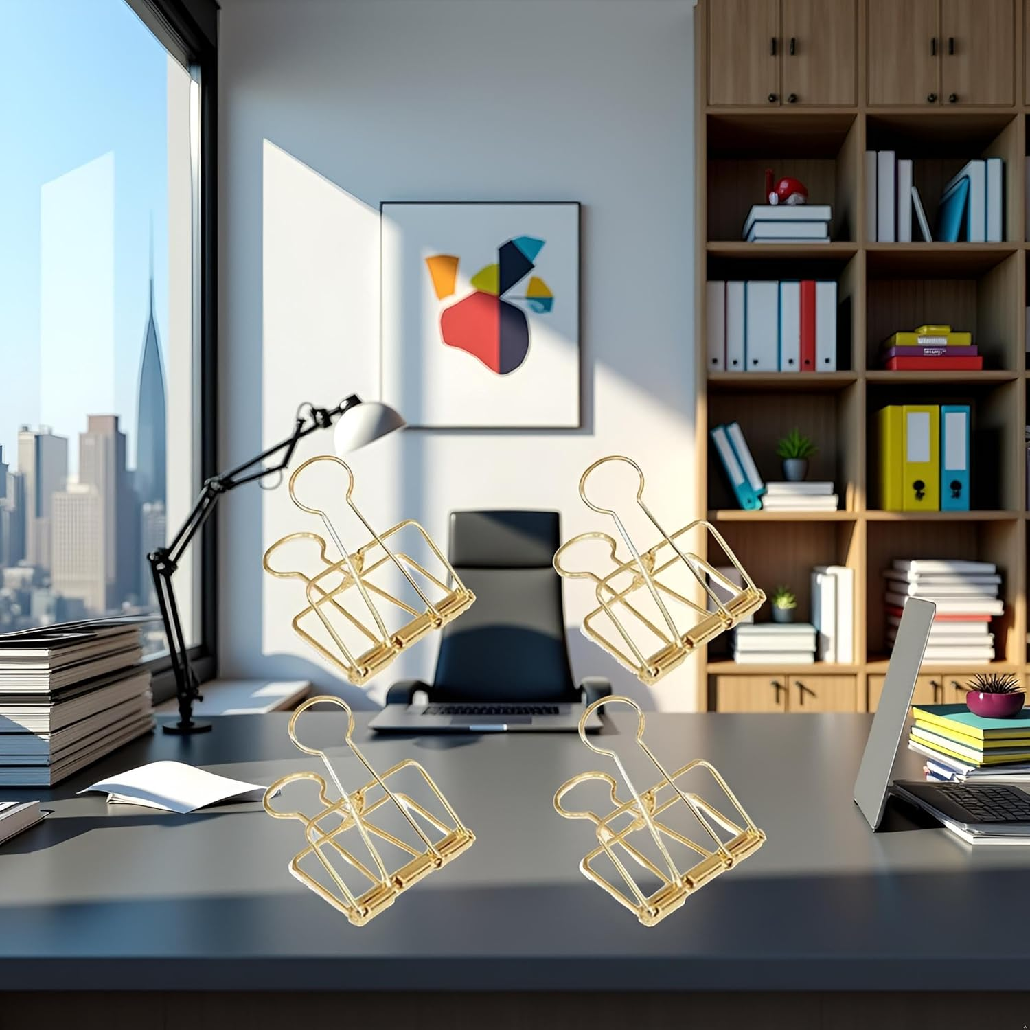 4Pcs Golden Hollow Out Long Tail Wire Binder Clips Paper Binder Clip Large 51Mm Binder and Paper Clips, Clamps and Rings, Office Supplies Small in Size and Light in Weight(Zs612) image number 5