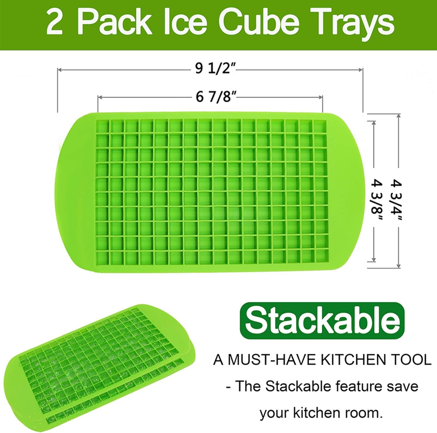 Silicone Mini Ice Cube Trays 2 Pack 160 Small Ice Cube Molds &ndash; Easy Release Crushed Ice for Whiskey, Cocktails BPA Free, Flexible, Stackable, and Durable Soft Mold Storage Containers (Green) image number 1