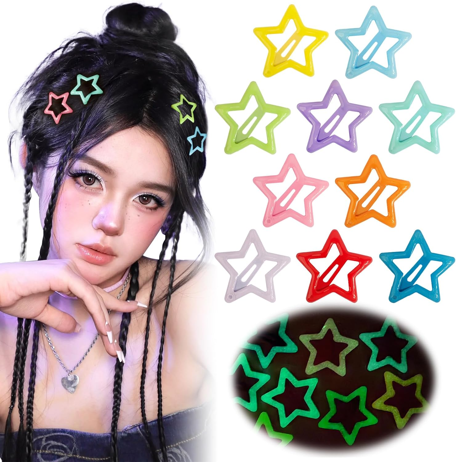 BOFUNX 12Pcs Silver Star Hair Clips, 3Cm 4Cm Metal Star Hair Clips Non-Slip Snap Hair Barrettes for Women Girls Y2K Hair Accessories