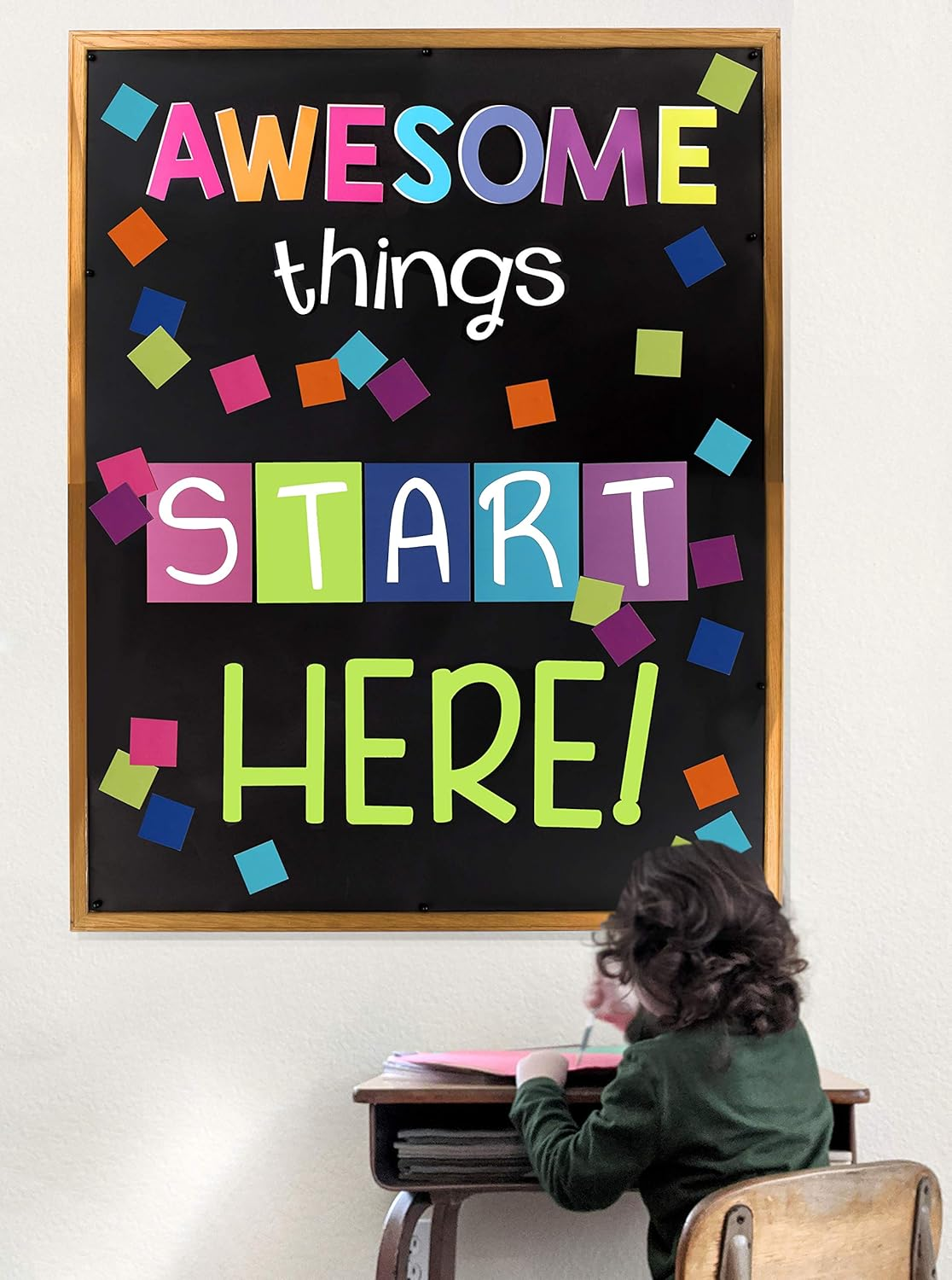 Lush Learning Motivational Classroom Door Decoration and Bulletin Board Set, Ready to Use, Colorful Design- Awesome Things Start Here!