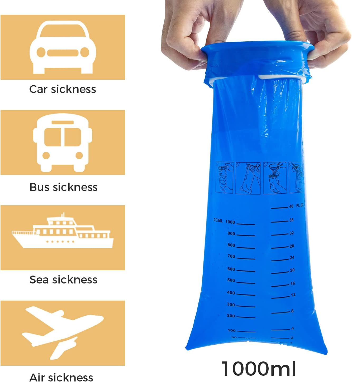 50 Pack Vomit Bags, Disposable Emesis Bags Aircraft & Car Sickness Bag Leak Resistant Blue Nausea Bags for Travel Motion Sickness image number 1