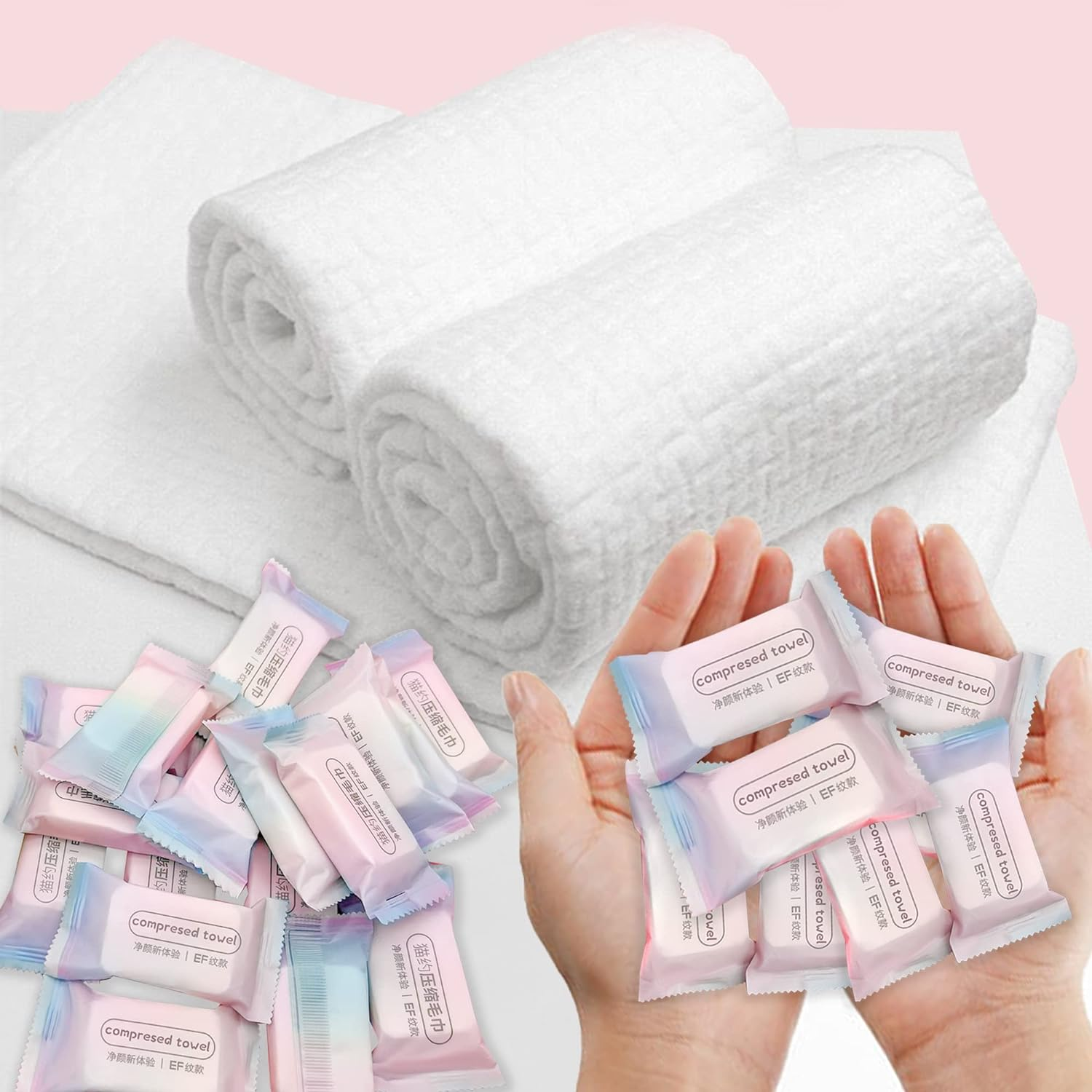 ERHAOG Travel Towel - Compressed Towel Tablets 40 * 25 Cm - 22 PCS Disposable Face Towel & Camping Towel - Coin Tissues Expands in Water - Magic Washcloths Candy Package for Kitchen Hiking Sport image number 2