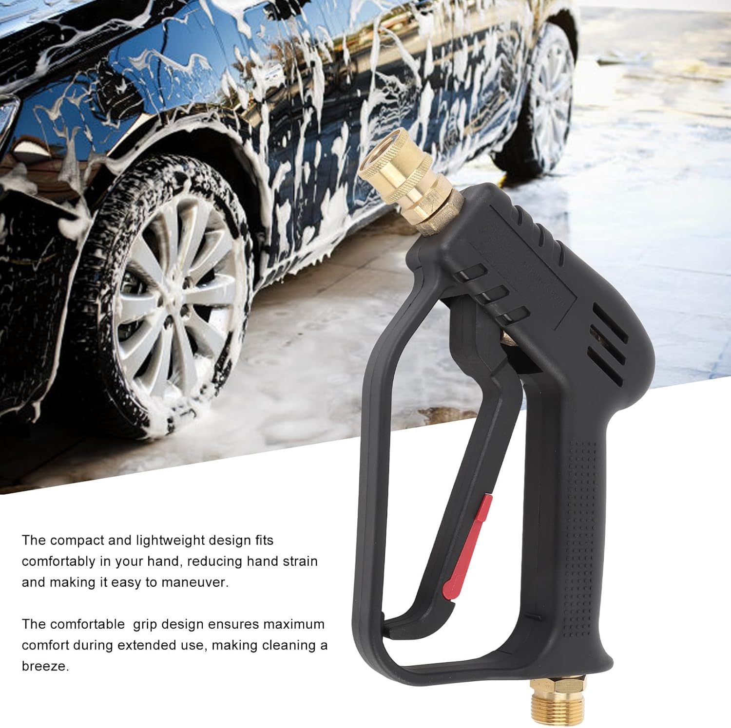 Short Pressure Washer Gun, 4000PSI 360&deg; Rotatable Swivel High Pressure Water Washer Handle, Car Washer Extension Wand Power Washer Gun for Foam Cannon and Nozzles