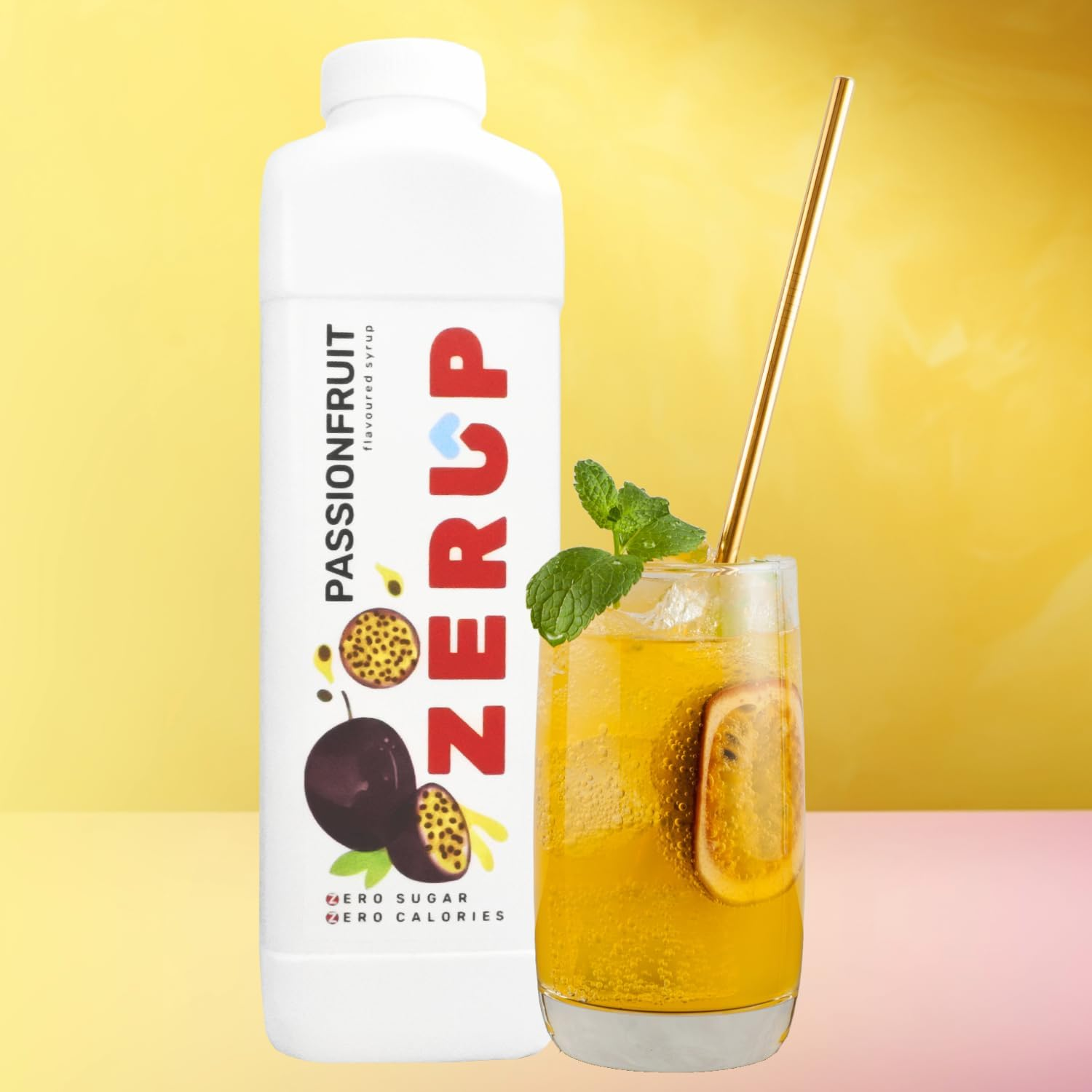 Zerup Zero Sugar Passionfruit Flavoured Syrup 6 X 1L Bottles, Sugar Free Syrup, Passionfruit Flavour Drink Mix, Low Calorie Flavourings for Milk Shakes, Cocktails, Teas, Gluten Free, Keto Friendly, Halal image number 1
