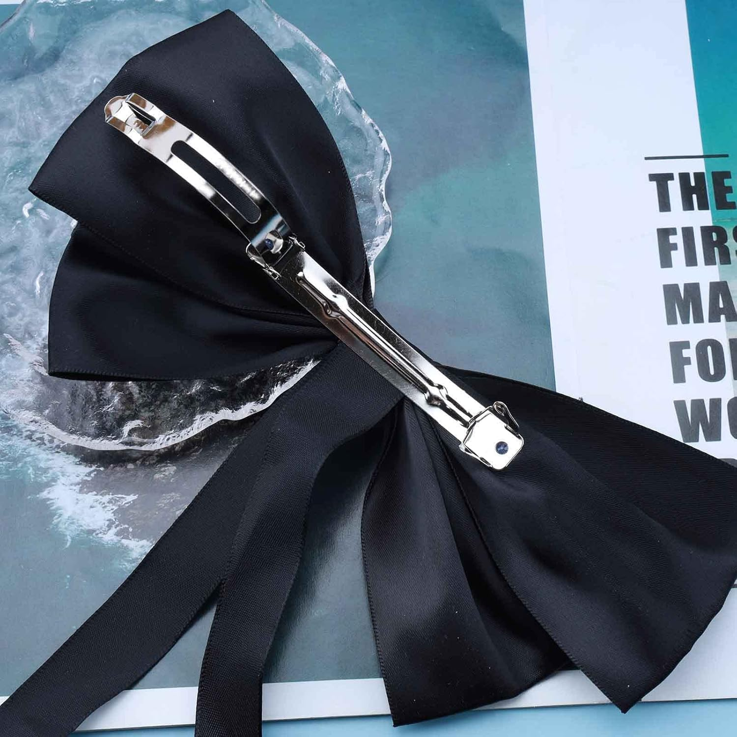 Yheakne Silk Bow Ponytail Holder Black Hair Tail Clip Vintage Long Tail Hair Bow Headpieces Bow French Barrette Headwear Ponytail Hair Accessories for Women and Girls Gifts (Long Bow) image number 5