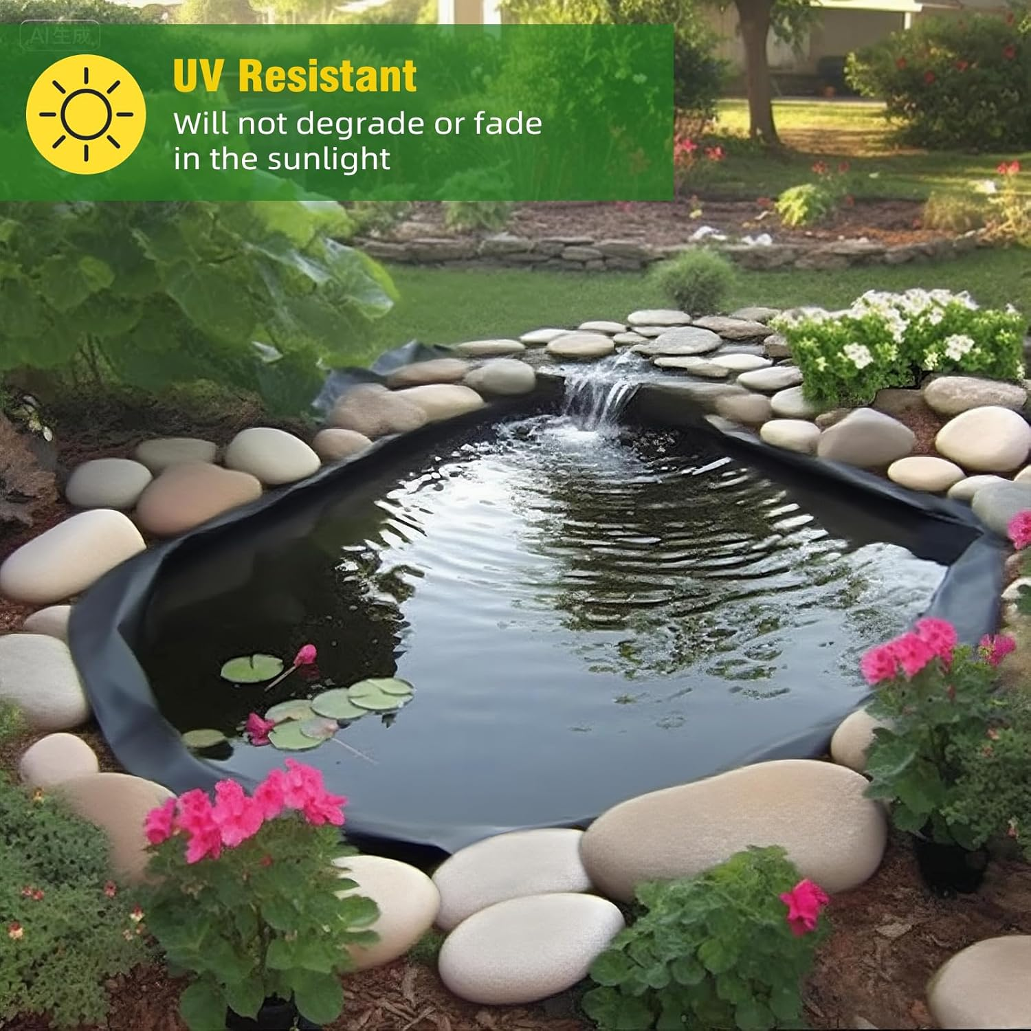 Heavy Duty Pond Liner 3 X 4M | 24Mil Thick HDPE Waterproof Membrane for Outdoor Fish & Koi Ponds, Garden Waterfalls & Backyard Water Features, Supports up to 1900L（500Gallon image number 2