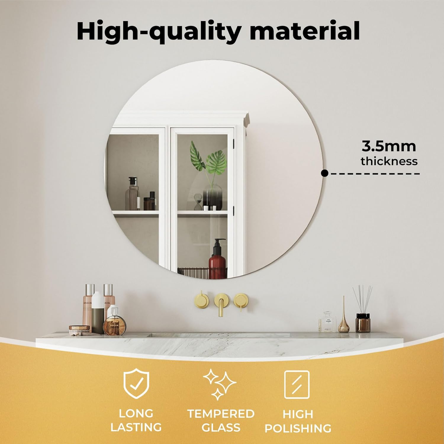 Levede Wall Mirror Frameless 50X50Cm Round, Explosion-Proof Bathroom Mirror with Dovetail Hook,3.5Mm Tempered Glass, HD Reflection,Safe Design,For Bedroom, Living Room, Entryway, Modern Home Decor image number 6