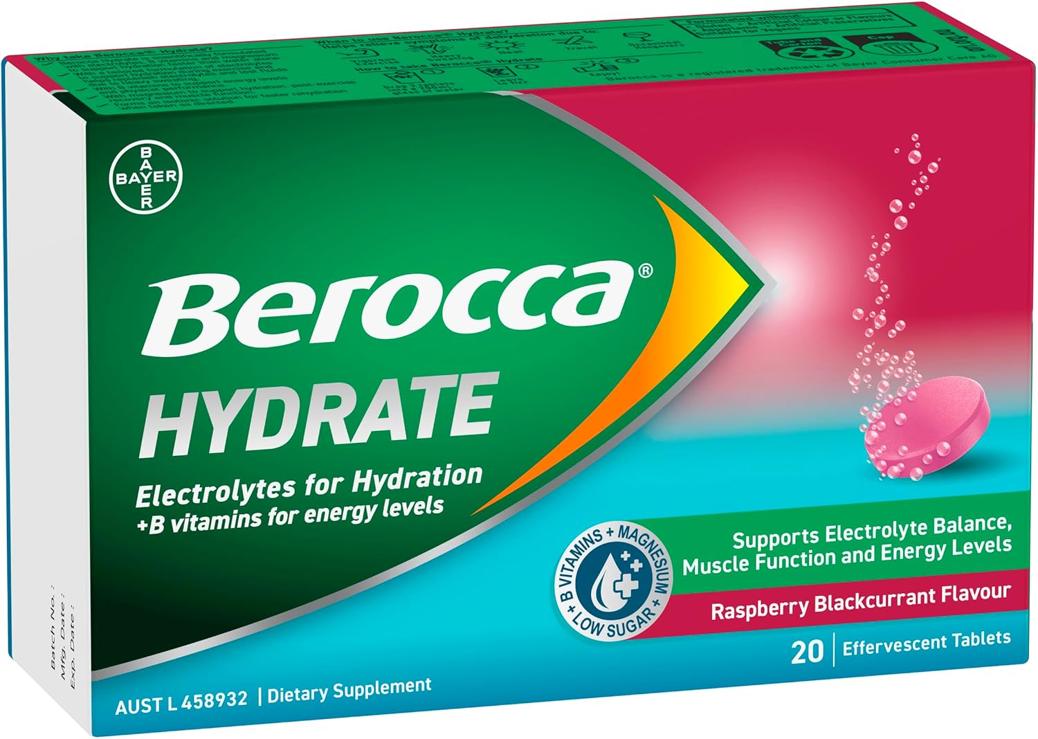 Berocca Hydrate Blackcurrant 20 Tablets image number 5