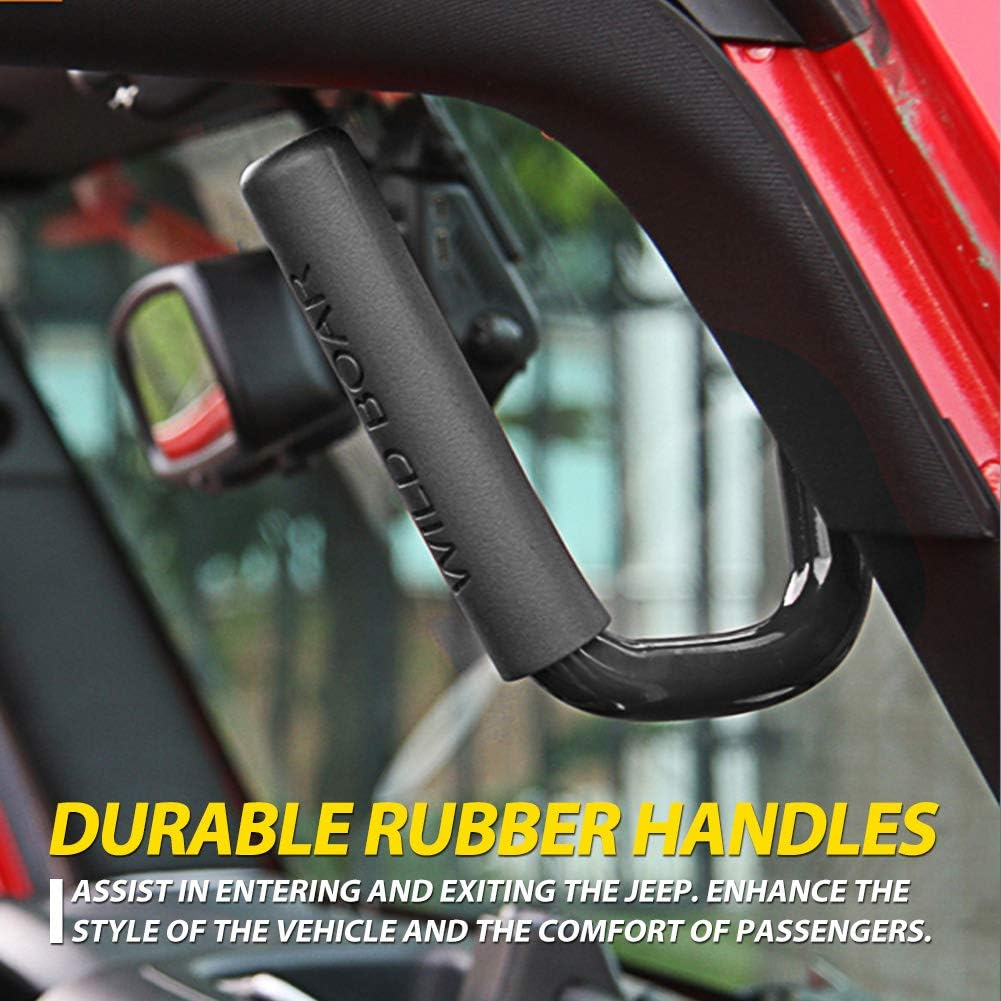 Katur Front Grab Handle Grab Bar for Jeep Wrangler JK Rubicon Sahara Sport 2007-2017 2/4 Door Solid Steel Black - 2 Pieces - Red-Rear image number 4