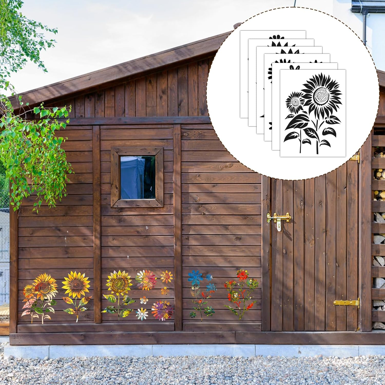 6Pcs Daisy and Sunflower Stencils, 16X11.73 Inch Large Flower Stencil for Painting Reusable Floral Plant Drawing Templates for Crafts Canvas Fence Wall Art Decor image number 5