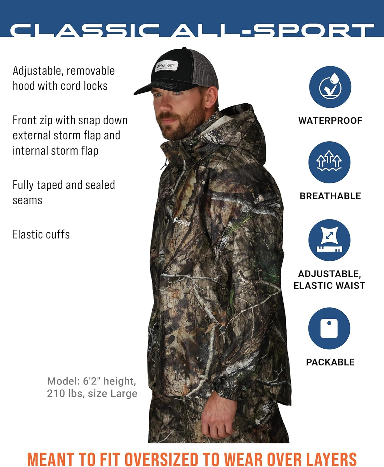 FROGG TOGGS Men'S Standard Classic All-Sport Waterproof Breathable Rain Suit, Stone Jacket/Black Pants, Medium image number 5