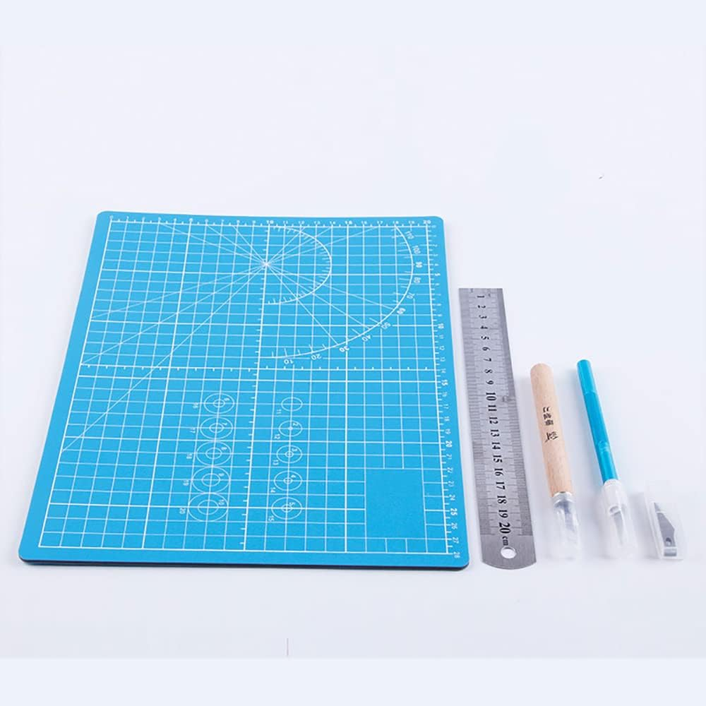 A5 Craft Cutting Mat Set, Cutting Stencil Knife Set with Cutting Mat, Ruler and Utility Knife, DIY Craft Tool Set for Model Making, Crafting, Sewing (Blue) image number 2