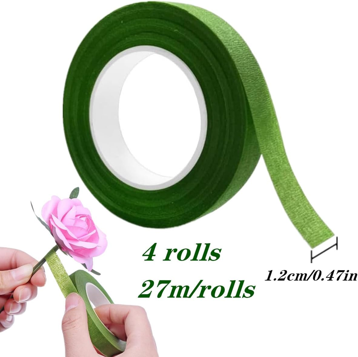 4 Rolls 1/2" Wide 30Yard/Roll Green Floral Tapes,Bouquet Stem Wrapping Tape,For Bouquet Stem Wrapping and Floral Crafts,Wedding Bouquet image number 1