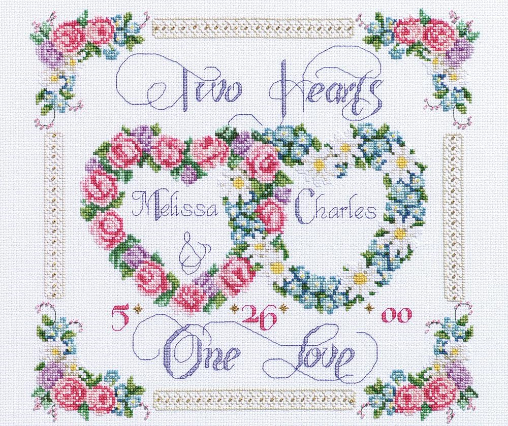 Janlynn RGRAMP.47728 Two Hearts, One Love Counted Cross Stitch Kit-14"X12", Multi-Colored, 14 Count