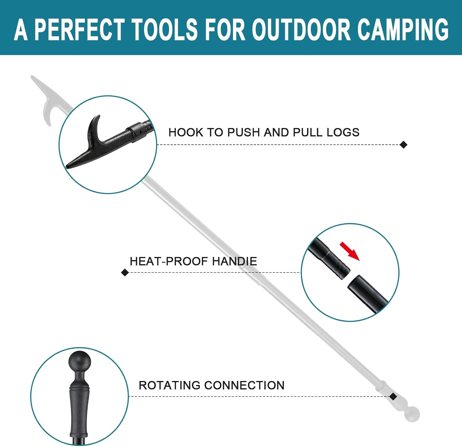 Bebecome Fire Poker or Fire Pit Outdoor, 46 Inch Camping Fire Poker for Fire Pit Outside, Heavy Duty Outdoor Indoor Fire Stoker, Firepit Tools Accessories for Party Campfire Black