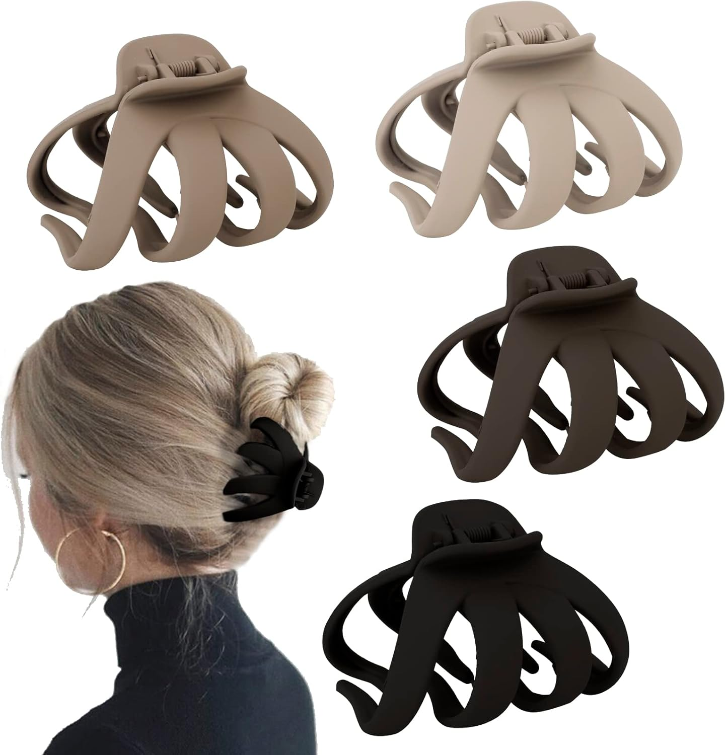 4 Pcs Octopus Hair Clips Hair Clips for Women Claw Clips for Thick Hair Matte Hair Clips Strong Grip Non-Slip Jaw Clips Neutral Color Hair Clips Simple Hair Clips for Women Girls image number 5