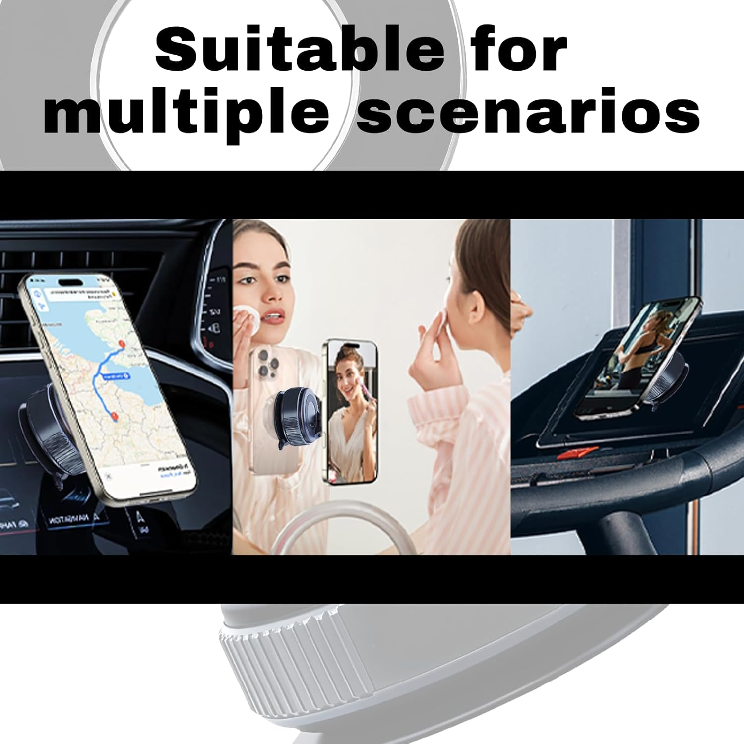360&deg; Magnetic Car Phone Holder Mount - Super Strong Vacuum Suction, Foldable & Adjustable for Most Mobile Phones, Suitable for Dashboard/Windshield/Gym Use (Black) image number 3