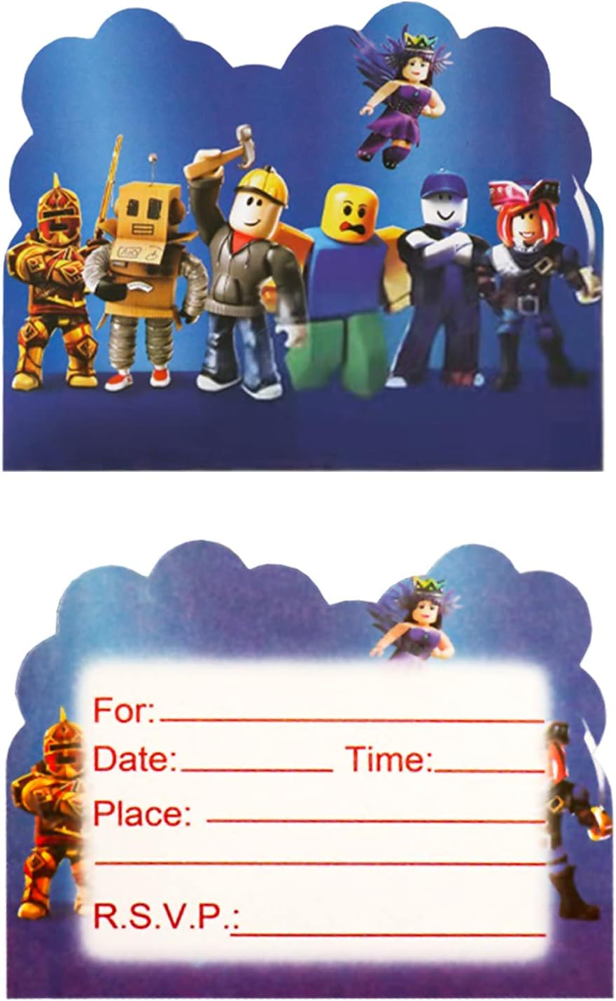 FAMILIO Pack of 40 Roblox Invitation Cards Caricature Children'S Invitation Cards Roblox Themed Party Invitation Cards for Children Girls Boys