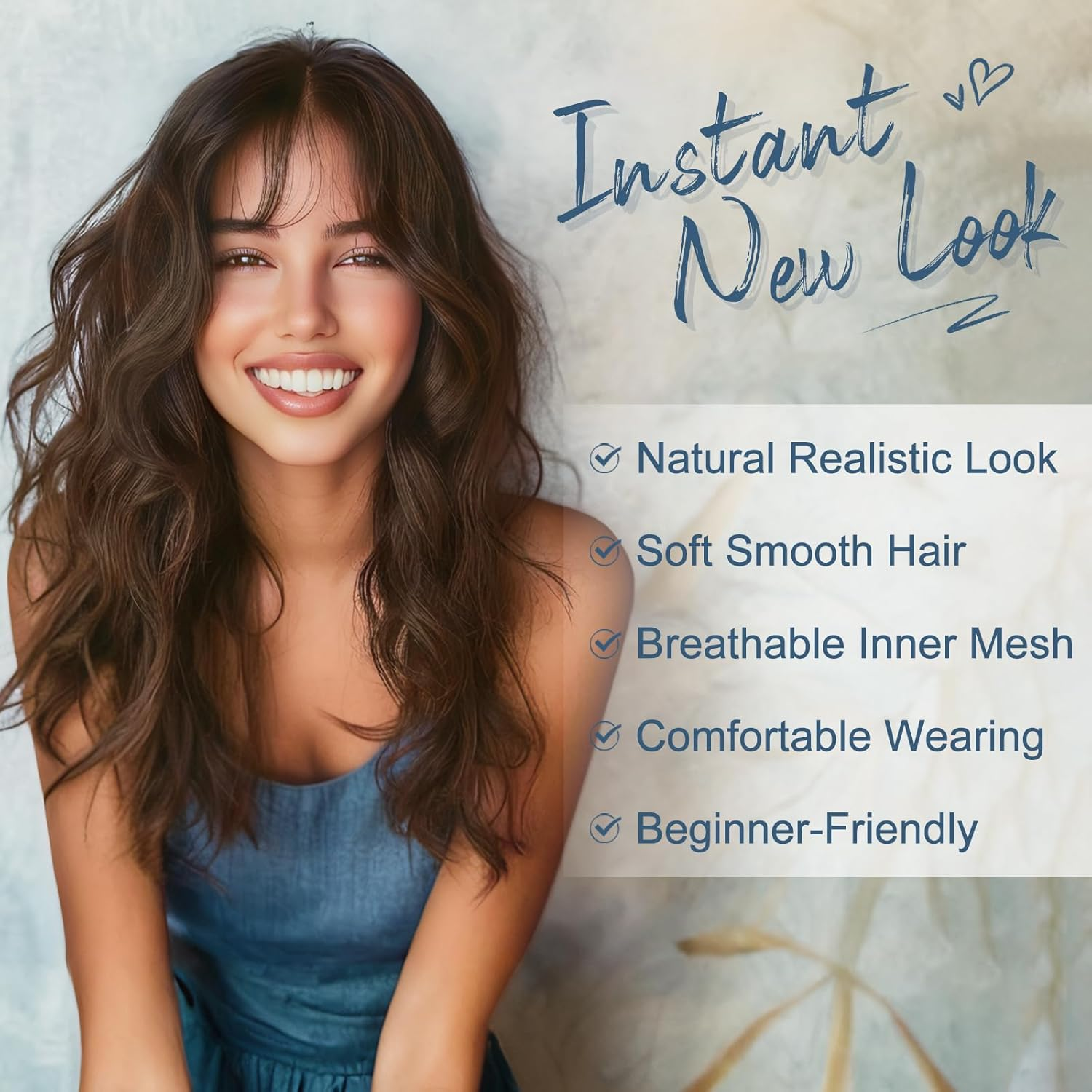 BARSDAR 46 Cm Medium Long Wavy Brown Wig with Fringe, Wig with Fringe for Women, Curly Wavy Heat Resistant Synthetic Shoulder Length Wig Cosplay Party - Light Chocolate Brown image number 1