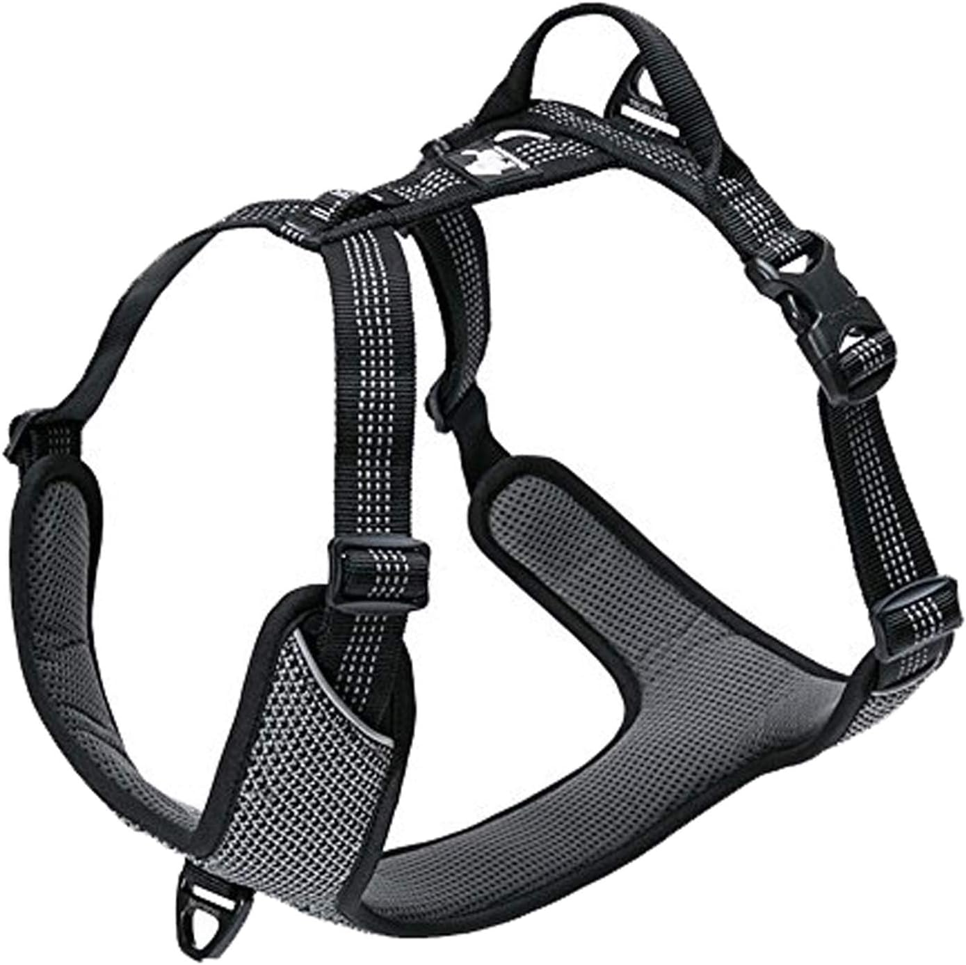TRUE LOVE Dog Harness Outdoor Adventure II Reflective Vest 2 Leash Attachments Matching Leash Collar Available TLH6071 （Black, L: Chest 68-82Cm/27-32.5In