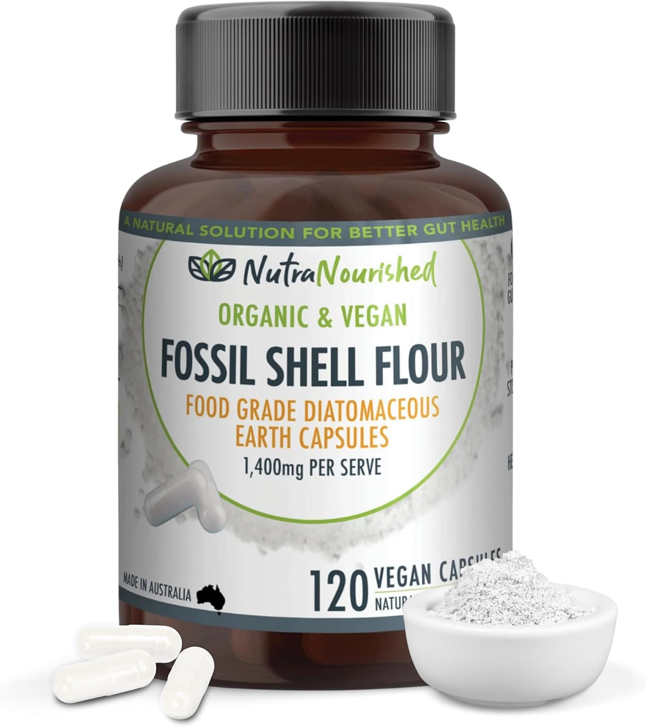 Fossil Shell Flour Capsules (120 Pills) - Vegan 1,400 Mg Food Grade Diatomaceous Earth Supplement for Digestive Health, Detoxification, and Silica-Rich Nutrition image number 4