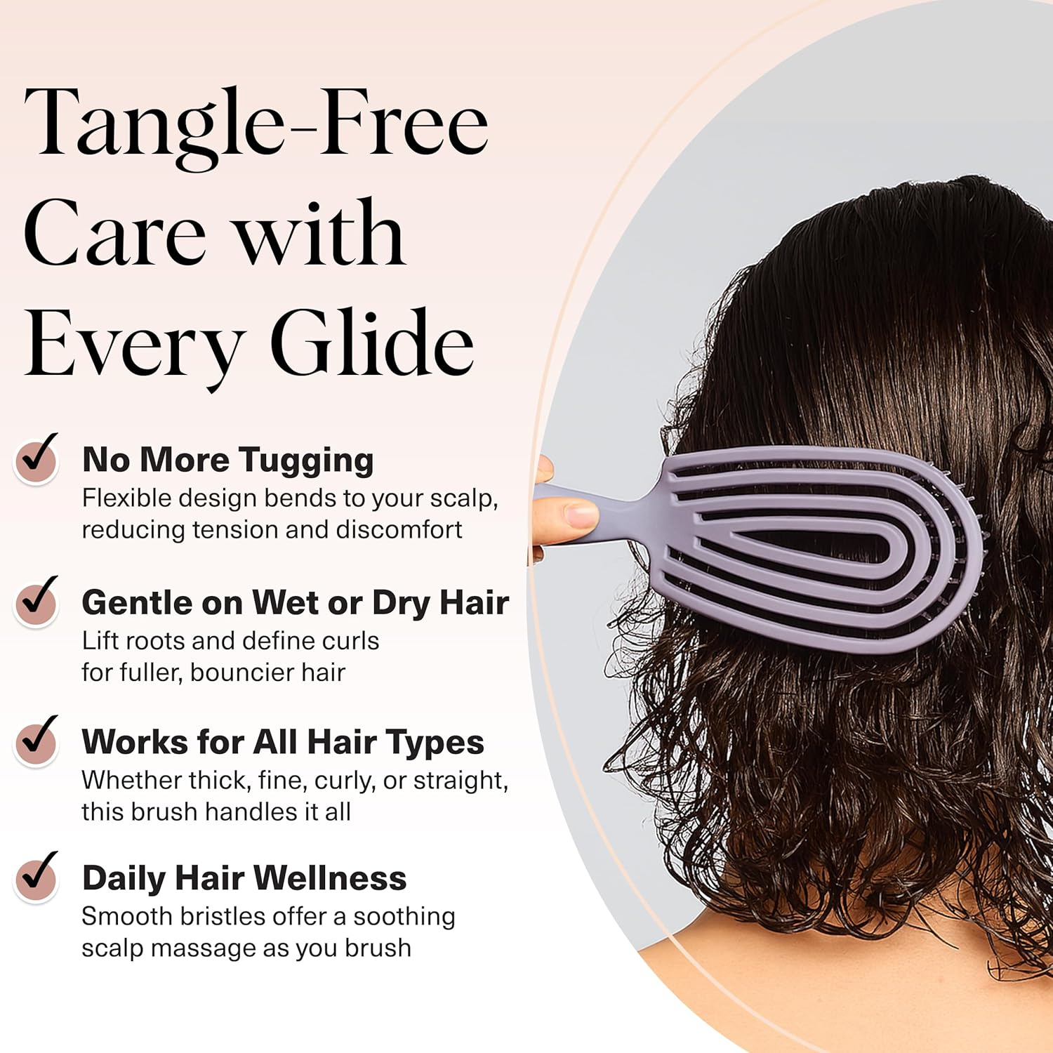 Kitsch Detangler Brush &ndash; Flexible Curly Hair Brush for Women, Men & Kids | Detangling Hairbrush with Bendable Frame and Ultra-Smooth Bristles for Wet or Dry Strands - Soft Violet - Soft Violet image number 2