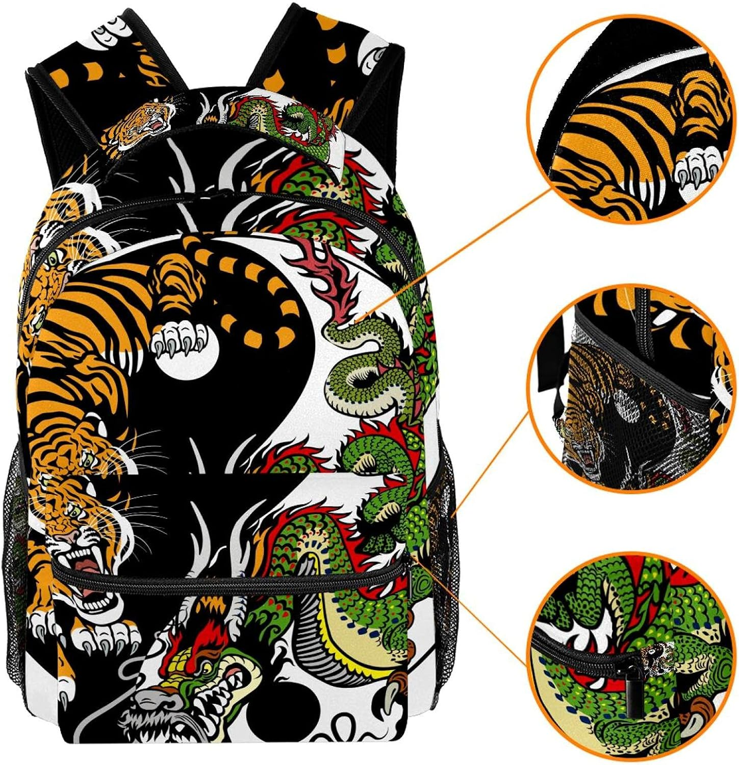 Dragon and Tiger Battle Backpack Students Shoulder Bags Travel Bag College School Tote Backpacks