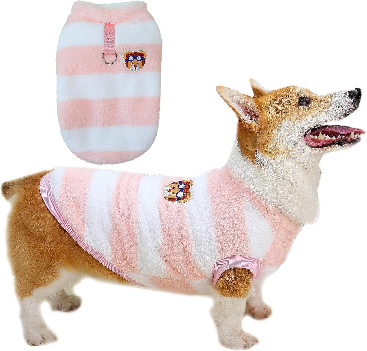 Zunea Striped Dog Sweaters Jumpers for Small Medium Dogs Corgi Warm Fleece Winter Jacket Coats with D-Ring Fuzzy Pullover Puppy Clothes Soft Warm Cold Weather Vest Pet Dachshund Apparel Pink S