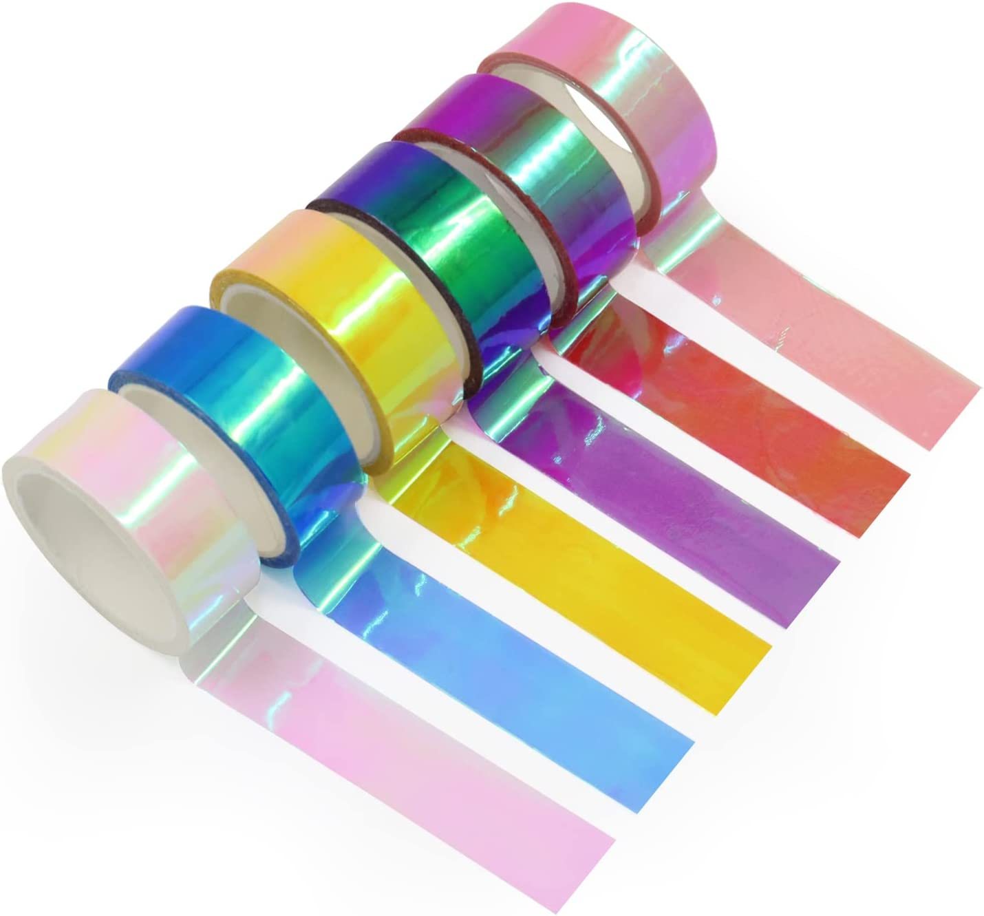 6 Rolls Holographic Tape 5M/196.8In, Assorted Colored Tape Set, Decorative Tape, Prismatic Glitter Tape Hoops for DIY Arts Crafts Decoration Scrapbooking Gifts Wrapping image number 4
