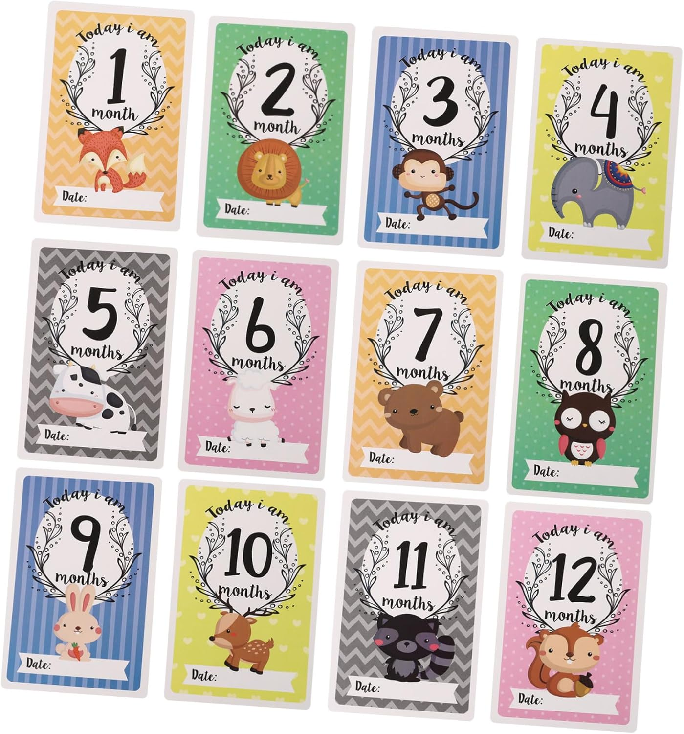 12Pcs Animal Milestone Cards Newborn Milestone Cards Monthly for Photography Boy Gifts image number 6