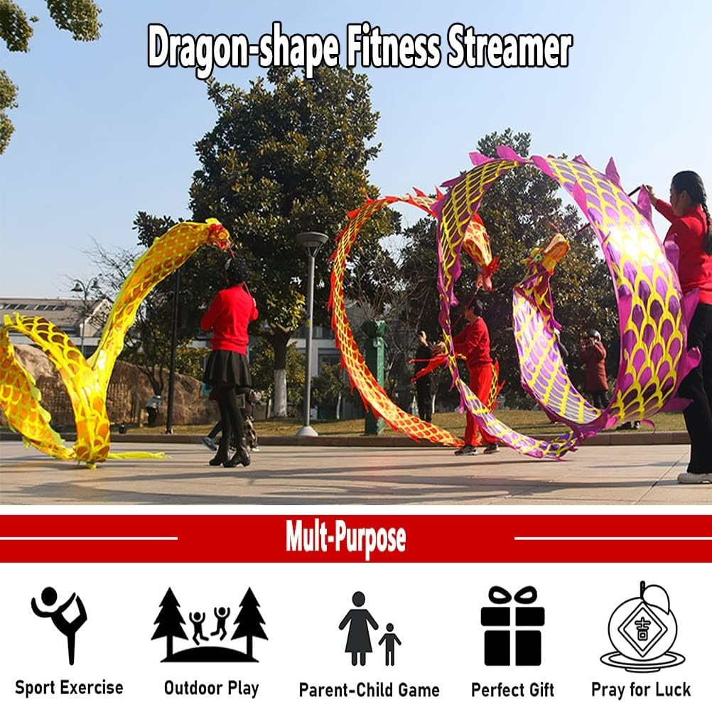Dragon Ribbon Streamer Outdoor Flinging Colorful Dragon Dance Streamers, Sports Gymnastics Silk Spinning Swinging Cloth, Suitable for Parks, Squares, Festival Celebrations(C) image number 2