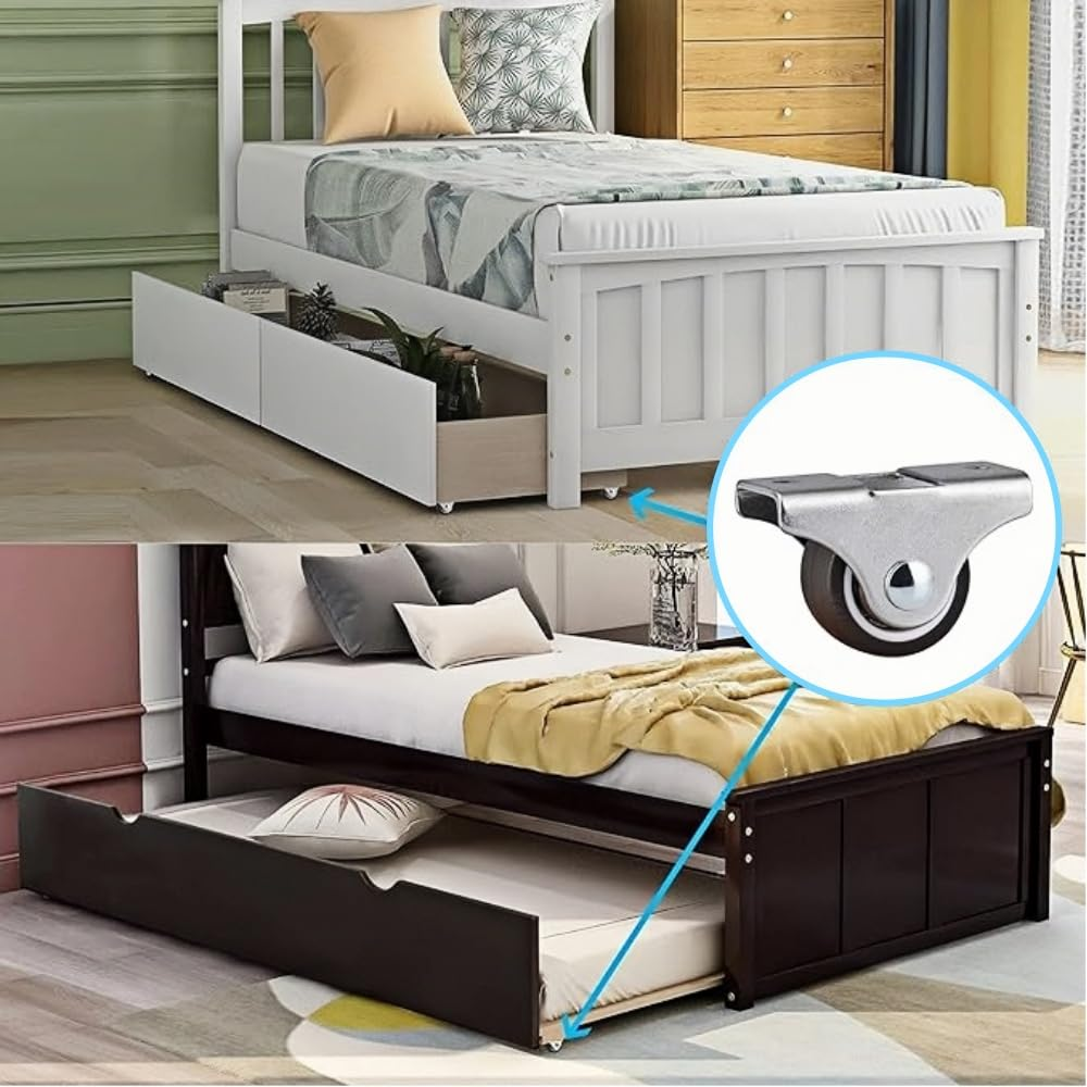 Furniture Wheels, 8Pcs 1 Inch Low Profile Rubber Non Swivel Silent Ball Bearing Furniture Caster Wheels,Load Bearing Silent Soft Rubber Drawer Wheels Wear-Resistant Plate Furniture Wheels image number 1