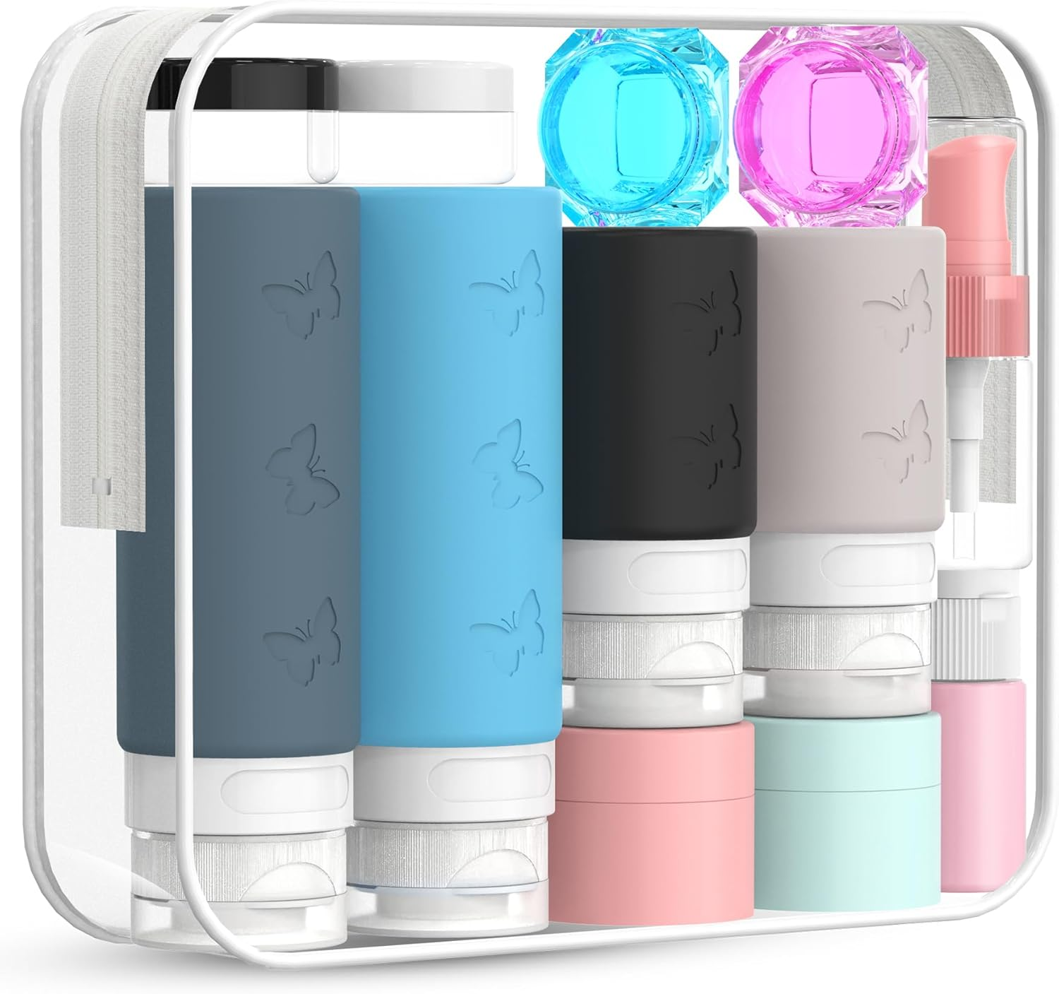 26 Pcs Travel Bottles Set for Toiletries, Squeezable Travel Bottles for Toiletries, Empty Leak Proof Refillable Silicone Travel Containers Set for Shampoo Conditioner, TSA Approved Travel Accessories