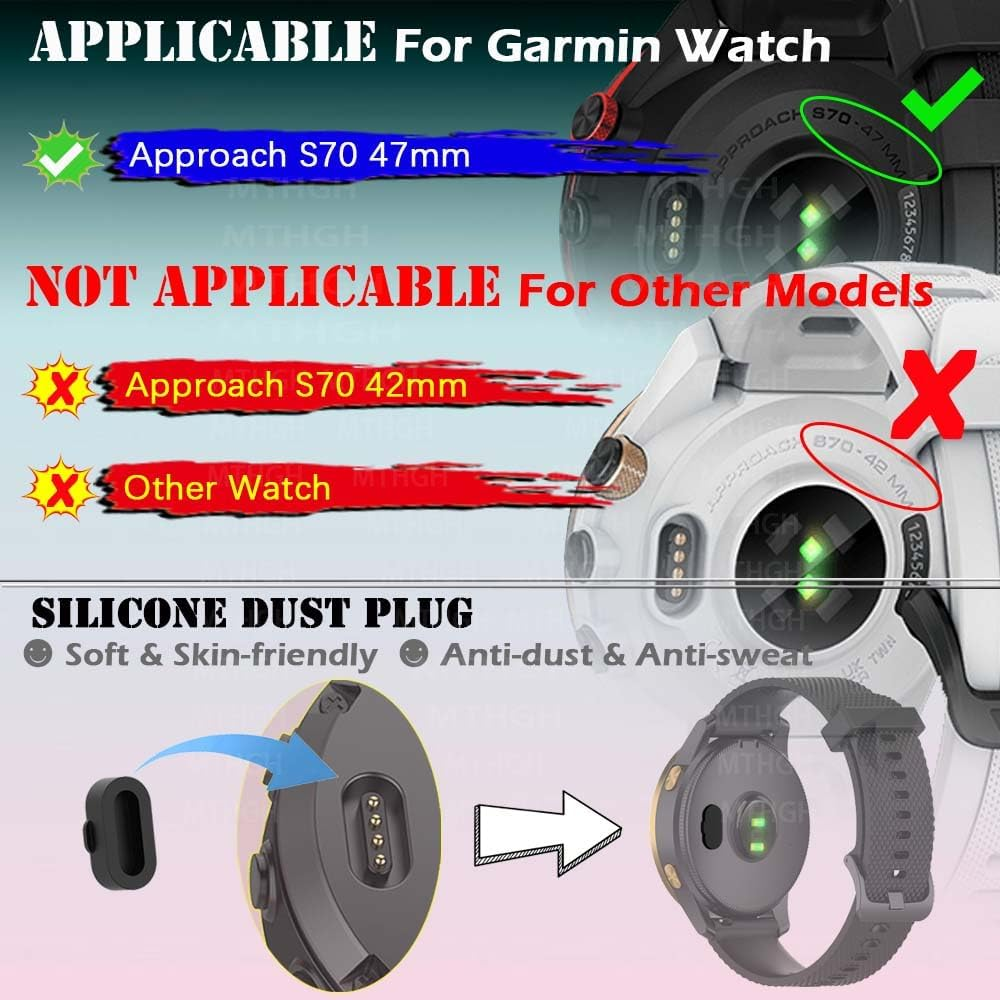 Screen Protector for Garmin Approach S70 47Mm Premium GPS Golf Smartwatch [4 Pcs] + Anti-Dust Plugs 5Pcs, MTHGH Tempered Glass 9H Hardness Bubble Free Film Ultra-Thin Protective Cover