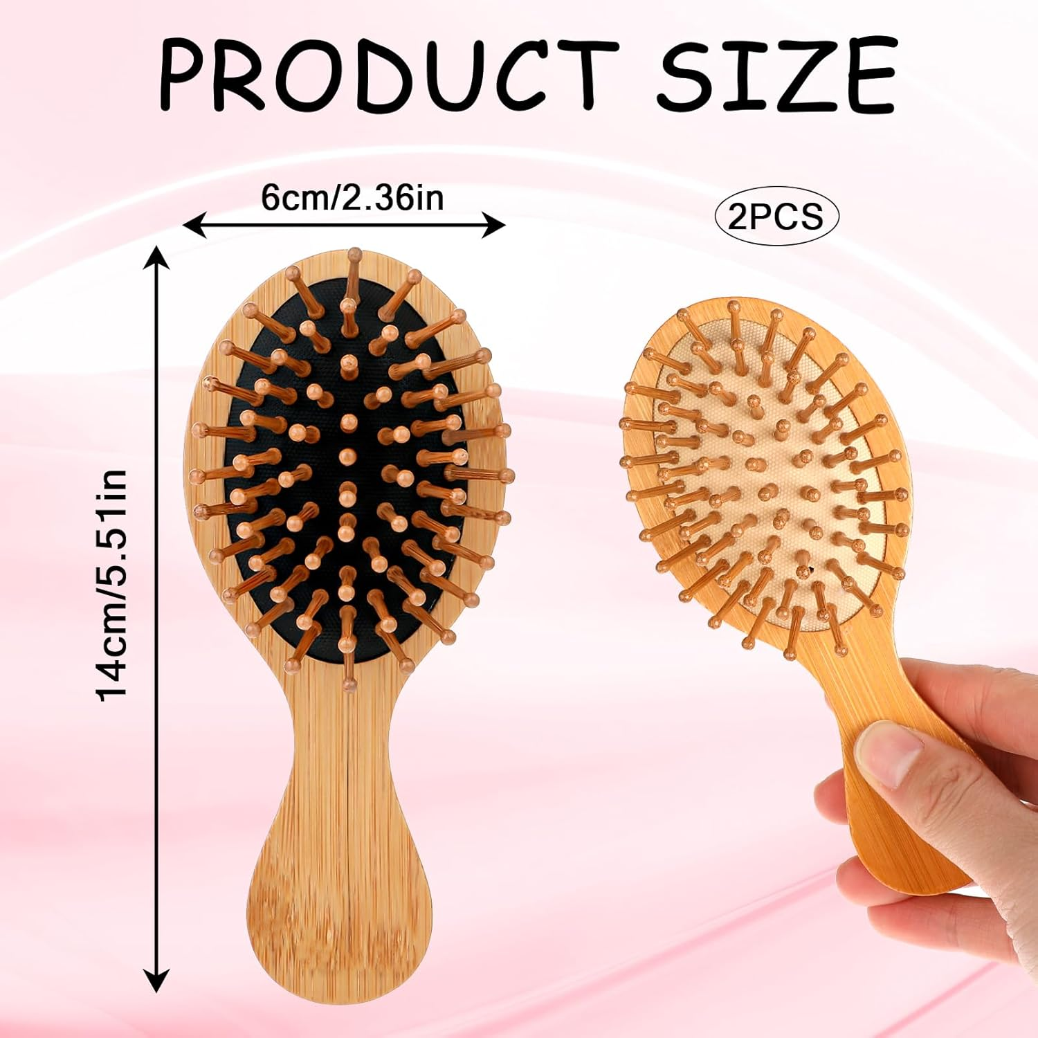 2 PCS Travel Brushes for Hair,Bamboo Brush Mini Hair Brush Anti-Static Bamboo Hair Brush Massage Scalp Detangling Brush Mini Hairbrush Natural Wooden Pocket Travel Small Hair Brushes for All Hair