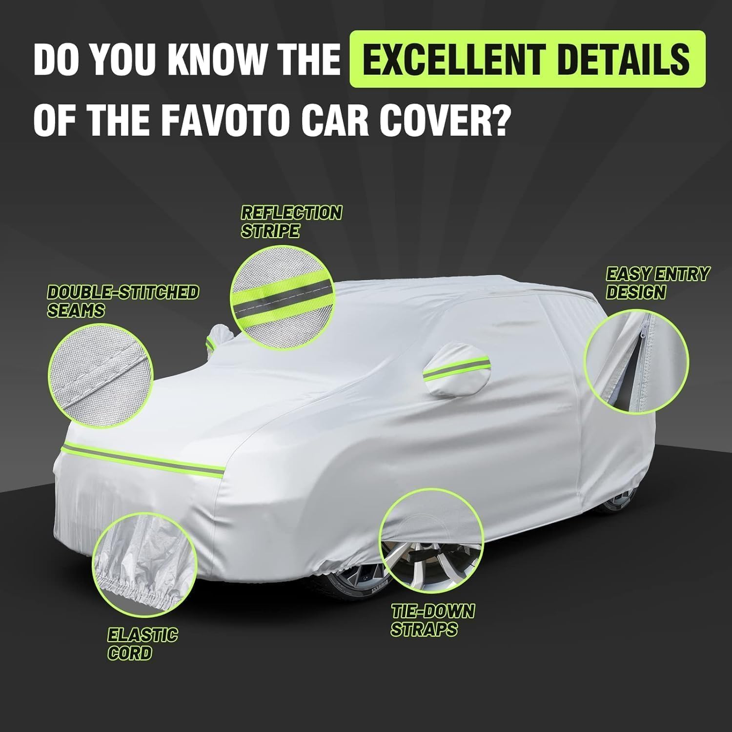 6-Layer Waterproof Car Cover - All Weather for Automobiles Heavy Duty Outdoor Dust Rain Sun Protection Snowproof Car Tarp with Windproof Straps Universal Fit (For Hatchback 2L) image number 4