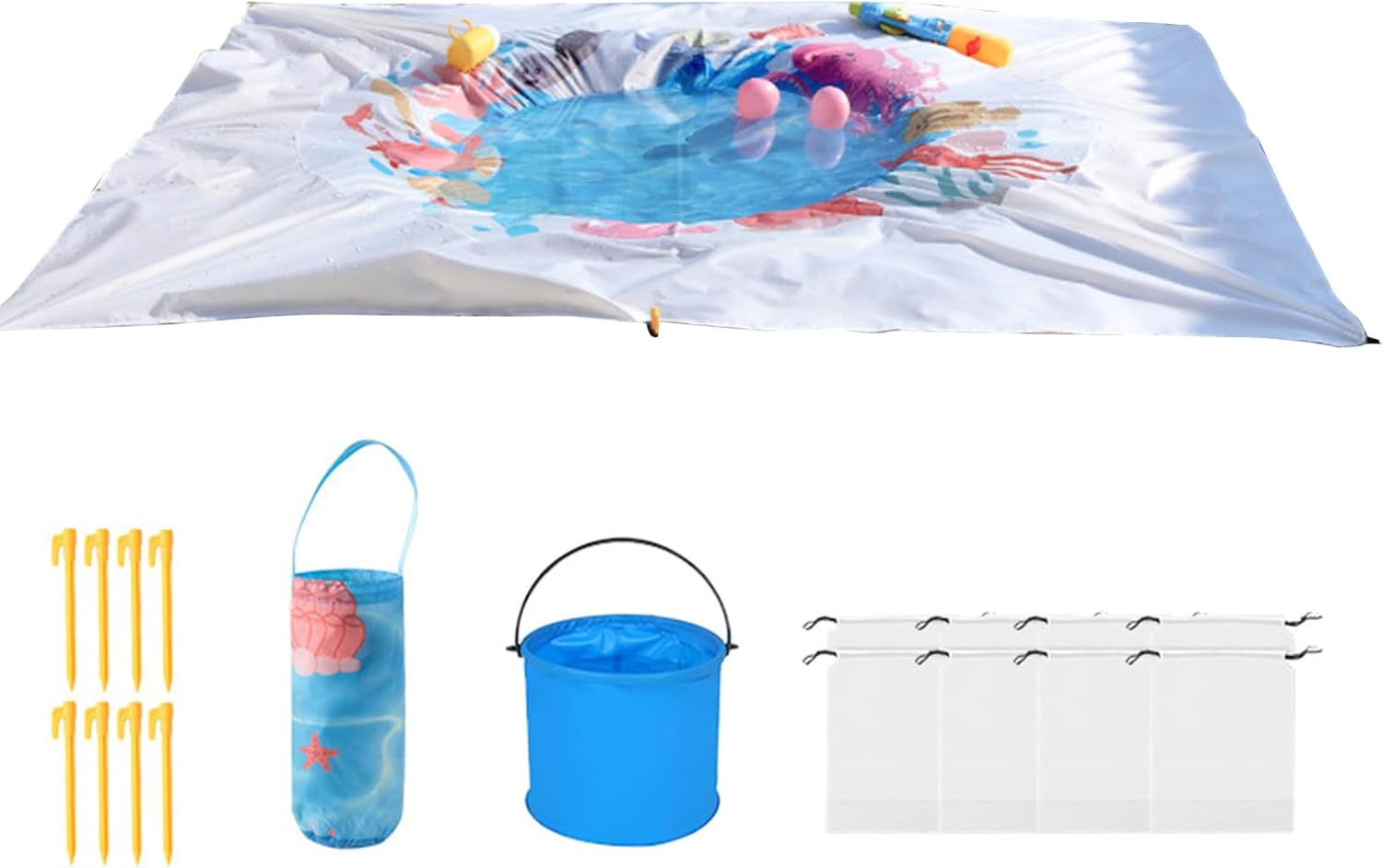 6.5 X 6.5 Ft Paddling Pool,Kiddie Pool and Beach Blanket,Sandproof Waterproof Folding 2 in 1 Beach Blanket,For Outdoor Picnic Vacation image number 3