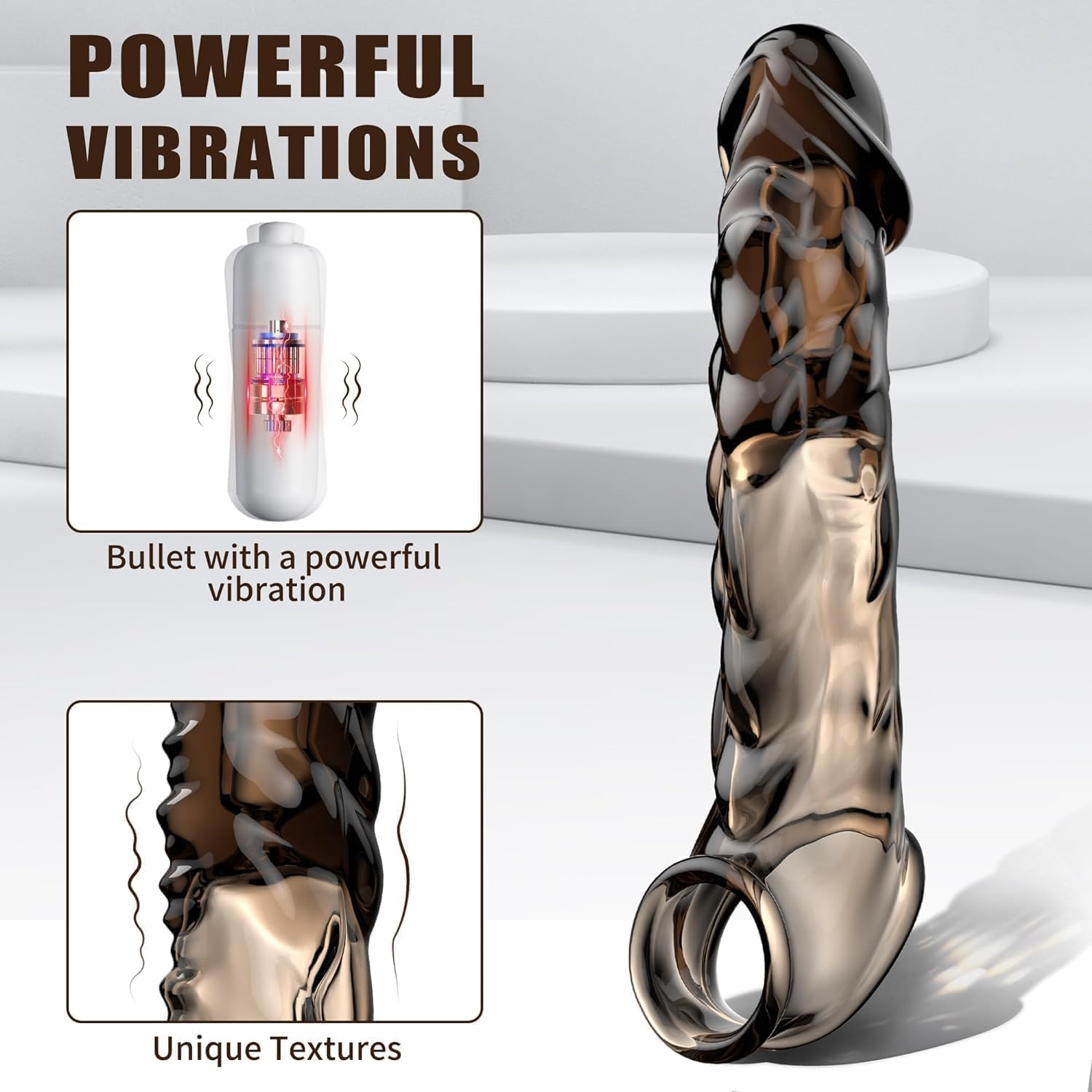 CTFIVING Reusable Vibrator Penis Sleeve with Cock Ring Realistic Silicone Cock Black Clear Penis Extender Male Sex Toy,Ultra-Soft Penis Ring Sex Toys for Men and Couple Play image number 1