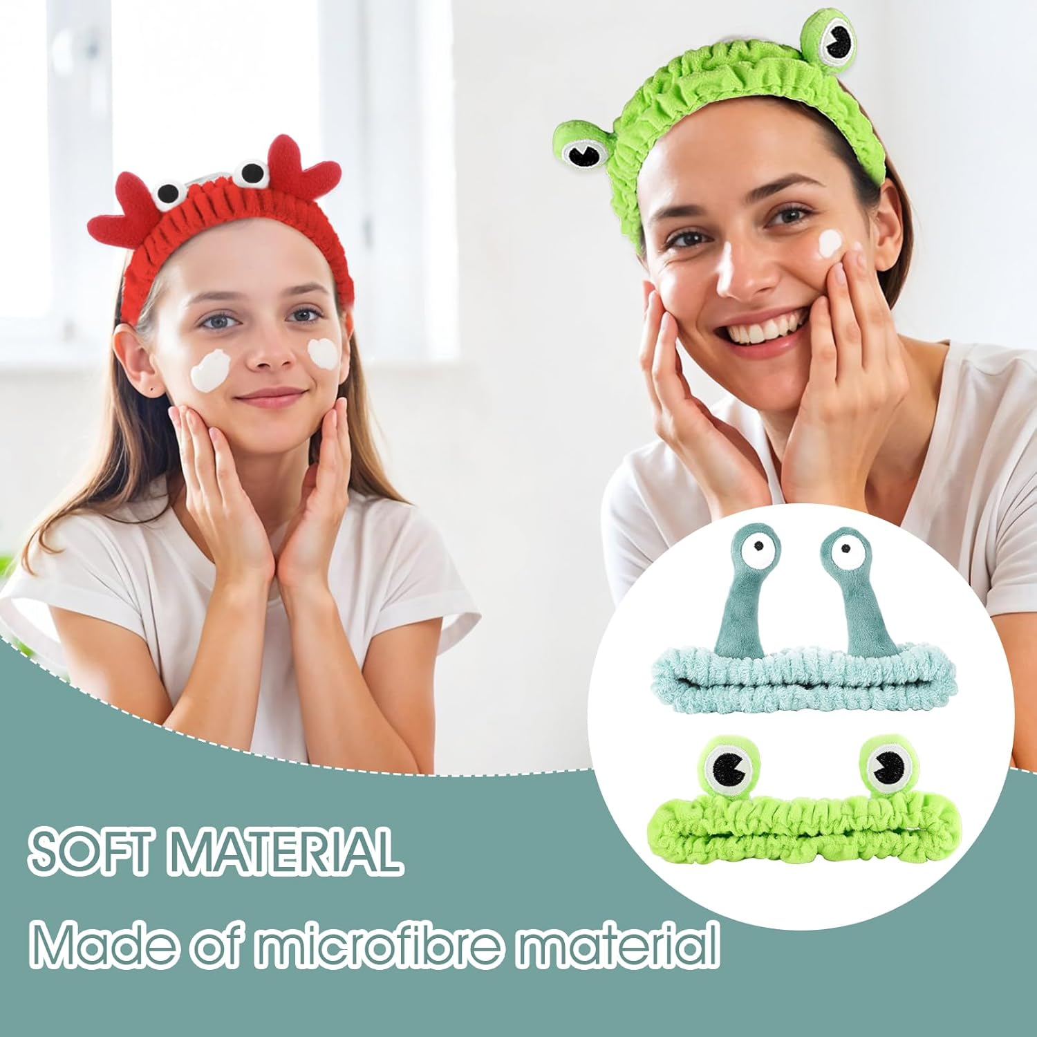3PCS Face Wash Headband Snail Frog Crab Spa Hair Bands Women Soft Cute Cartoon Coral Fleece Elastic Headband Head Wraps for Face Wash Makeup Beauty Skincare Sport Shower Creative Hair Accessories image number 6
