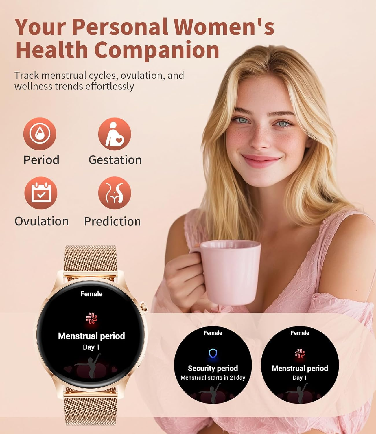 Smart Watch for Women Men (Make/Answer Call), 1.32" AMOLED Display Elegant Smartwatch Ladies with 2 Straps, 100+ Sports Modes, Health Tracking, IP68 Waterproof, Digital Watch for Android Ios image number 4