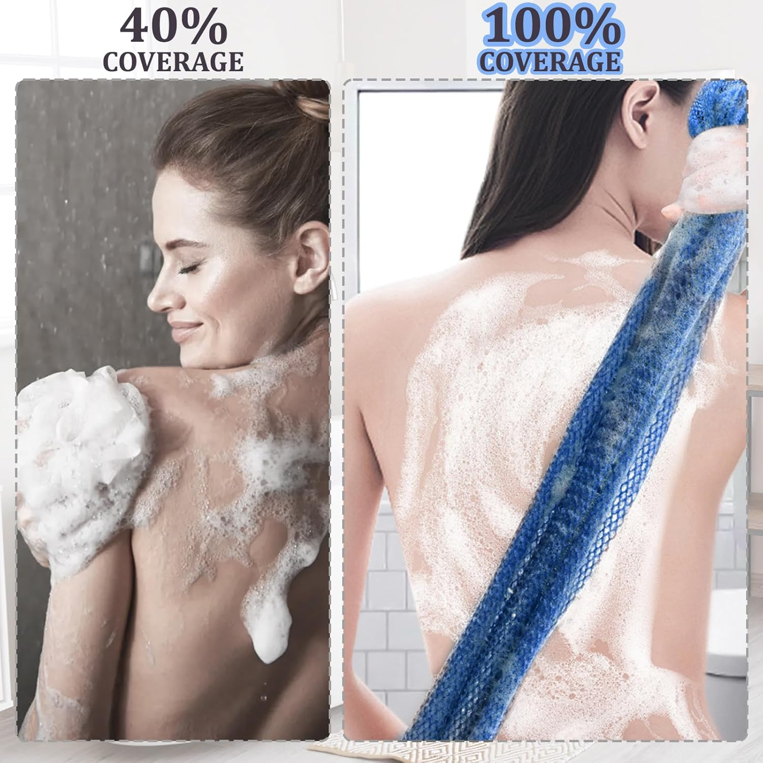 Viiotu 2025 Upgraded 2 PCS African Net Sponge - Authentic Exfoliating Body Scrubber with Stretchable Nylon Mesh, Durable Hygienic Shower Back Scrubber for Men & Women (Blue+Purple) - Blue+Purple image number 2