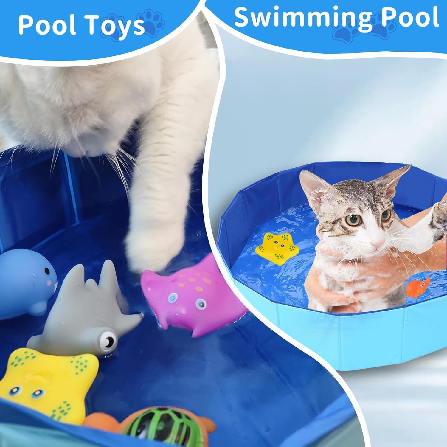 Cat Pool Toy with 6 Fish, Cat Water Toy for Indoor Cats, Interactive Cat Toys for Bored Cats, Foldable and Portable Kitten Toy