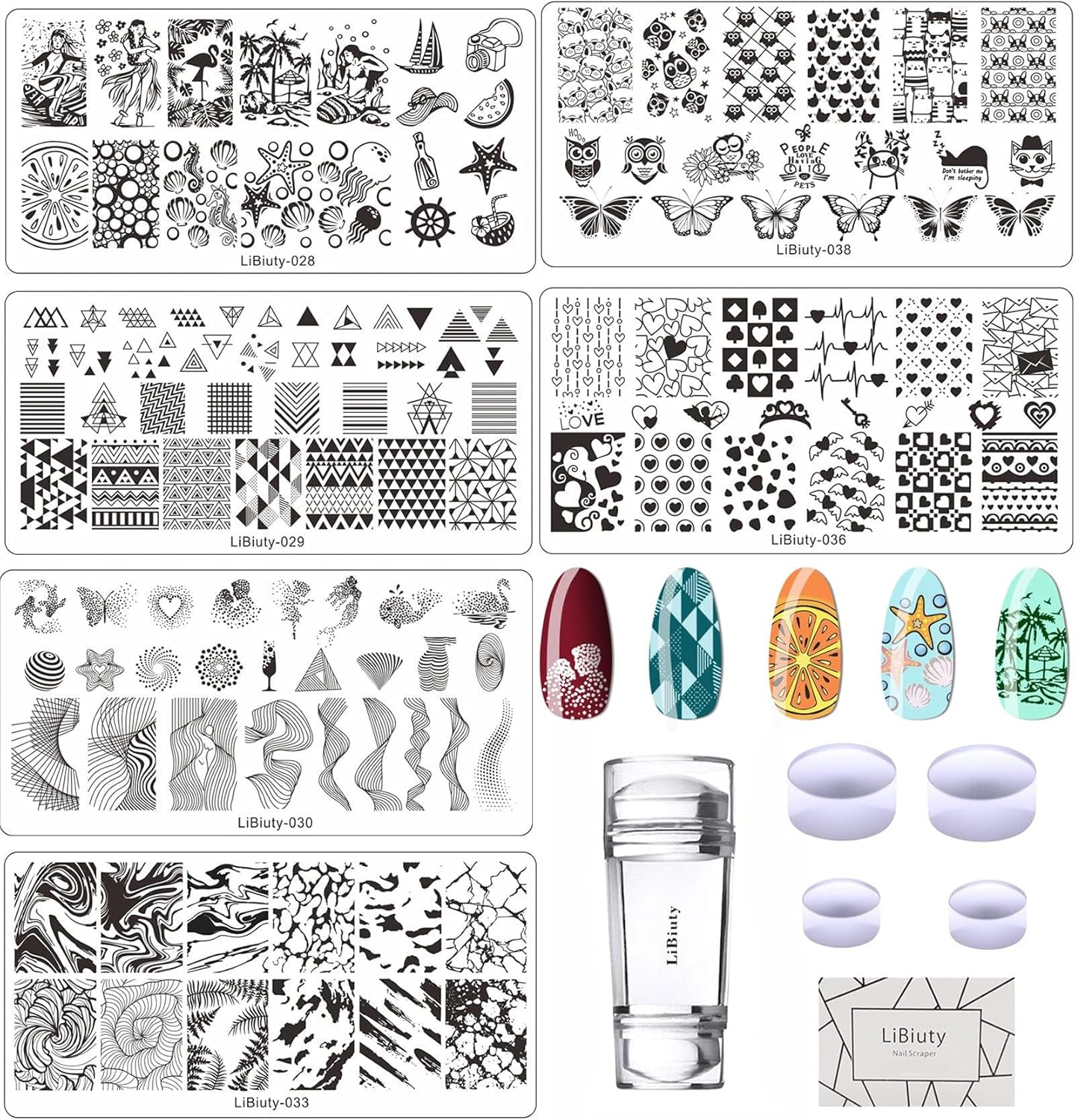 JEEWHEET 6 Nail Art Stamping Plates with Stamper and Scraper - Flowers, Geometric Patterns Nail Template for Nail Salon Designs - Nail Image Stamp Plates Manicure Templates Nail Art Tools image number 6