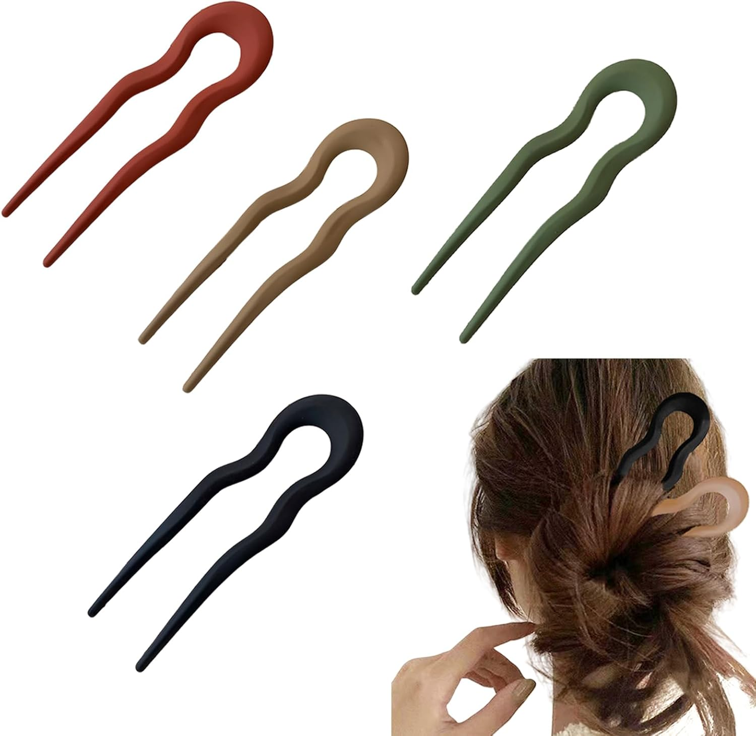 4 French Hair Pins, Hair Pins for Updo Handmade Wooden, Gairpin Accessories, U-Shaped French image number 2