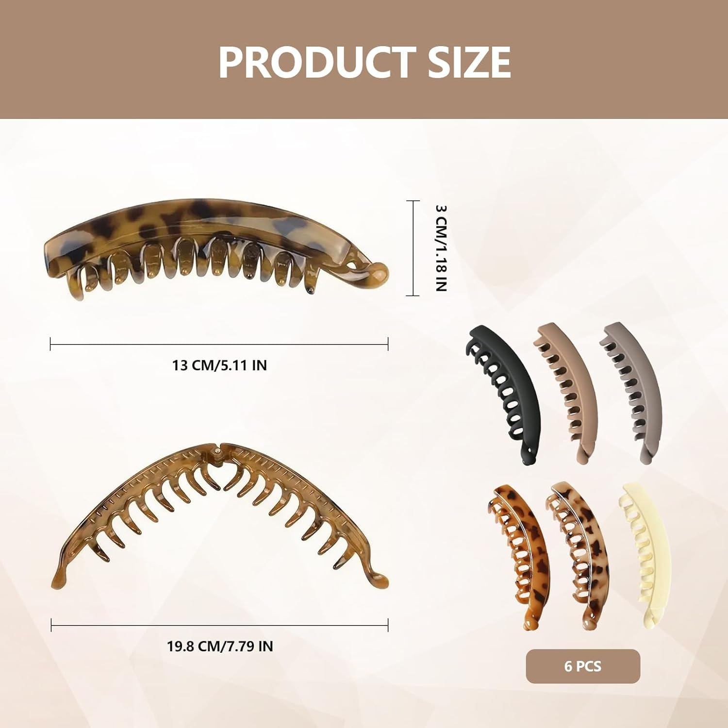 Large Banana Clip, 6 Pcs Banana Hair Clips, Claw Clip for Medium Thick Hair, Strong Hold Ponytail Holder Hair for Women and Girls, 13Cm Nonslip Clincher Combs for Long Hair image number 5