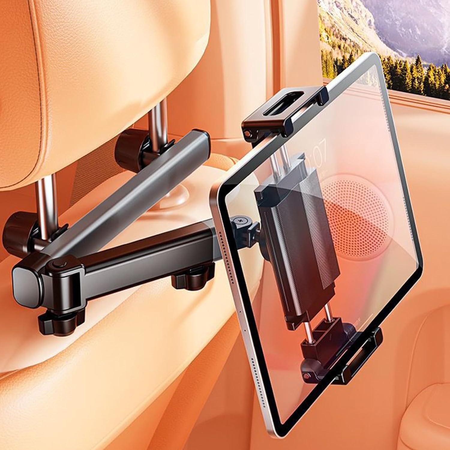 Car Headrest Tablet Holder, 3 In1 Stretchable Ipad Iphone Mount for Car Backseat, Universal 360&deg; Rotating Car Back Seat Stand Cradle Compatible (2-Fold) image number 3