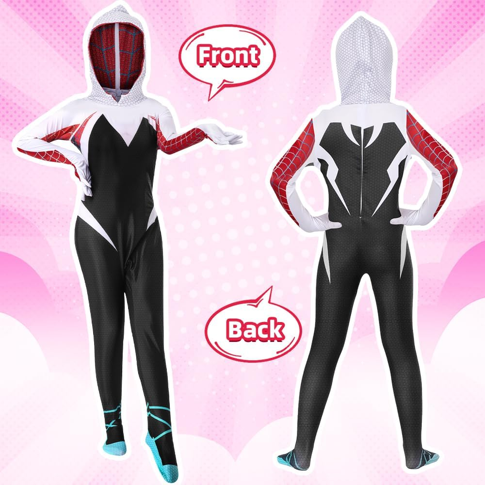 Slowton Girls' Superhero Halloween Costume, Superhero Hooded Bodysuit with Pull on Mask for Halloween Dress up Super Hero Cosplay image number 1