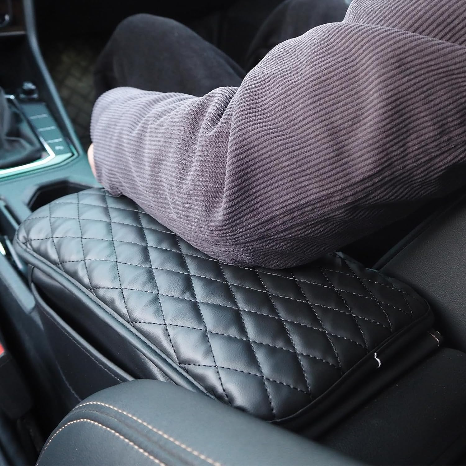 Car Armrest Cover, Universal Fit, Leather Armrest Support Elbow Rest Pillow, Center Console Soft Arm Rest Cushion Pad with Side Organizer, Car Accessories (Black #A) image number 5