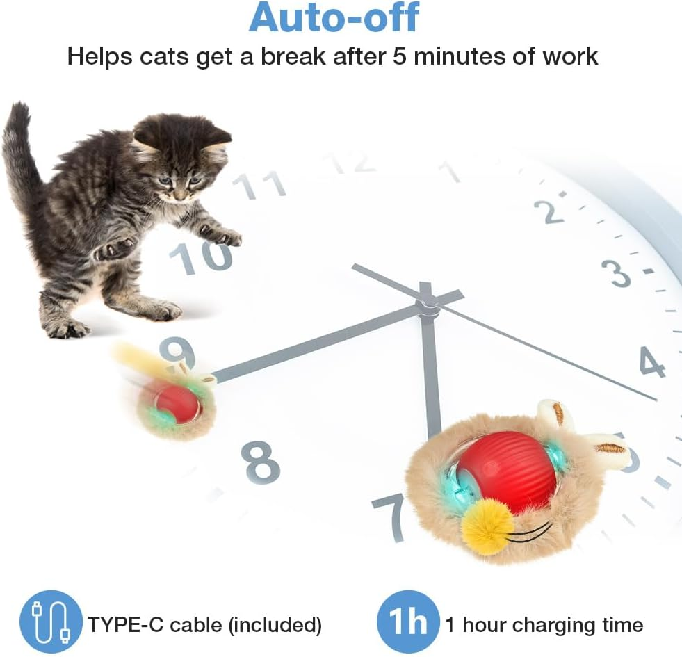 AYESY Cat Toys Ball for Indoor Adult Cats,Interactive Cat Toy, Automatic Random Rolling Ball Kitten Toys with Mat, Rechargeable & Motion Activated, Hide and Seek Game(Round) image number 5